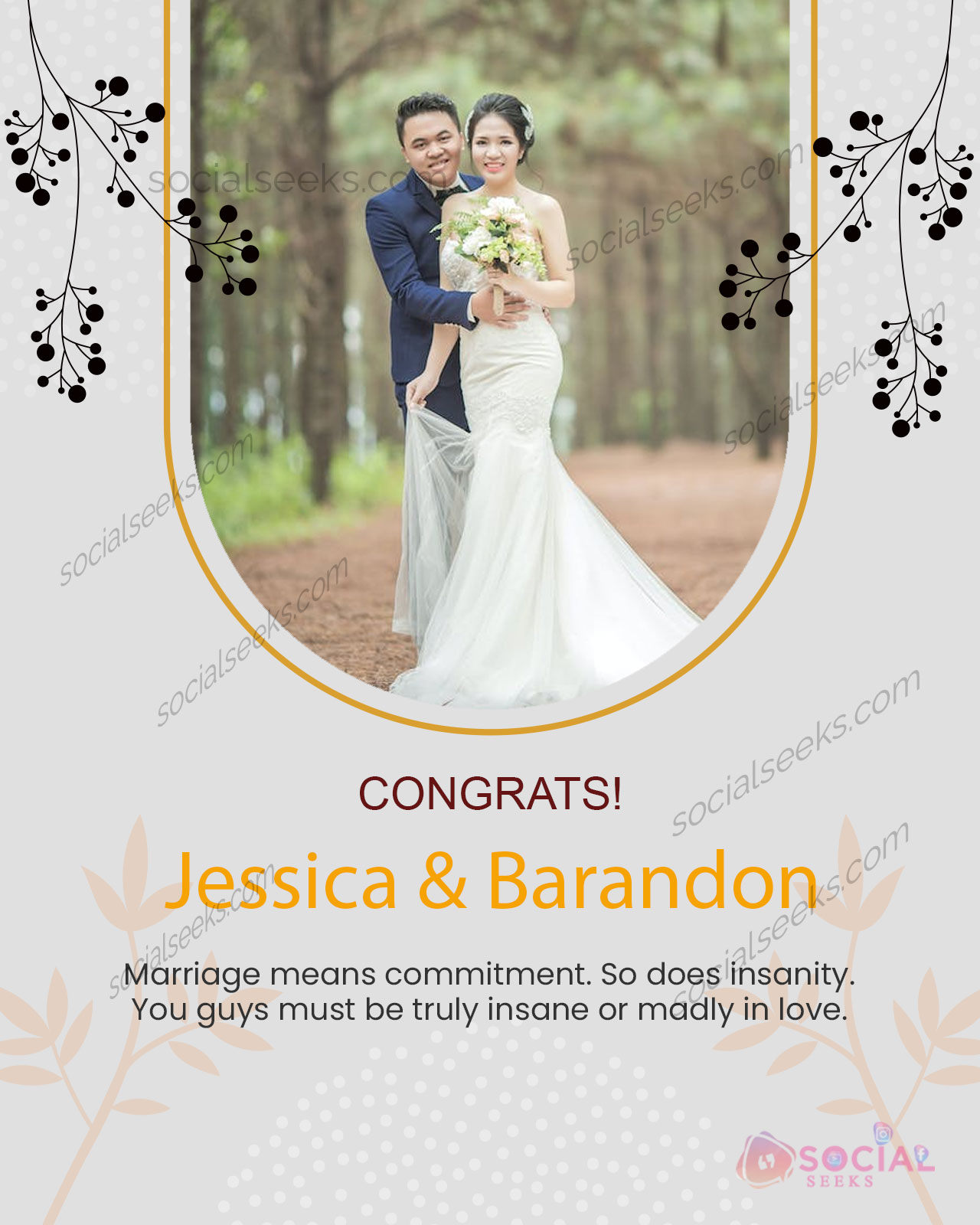 Simple Elegance Happy Wedding Wishes With Photo & Name
