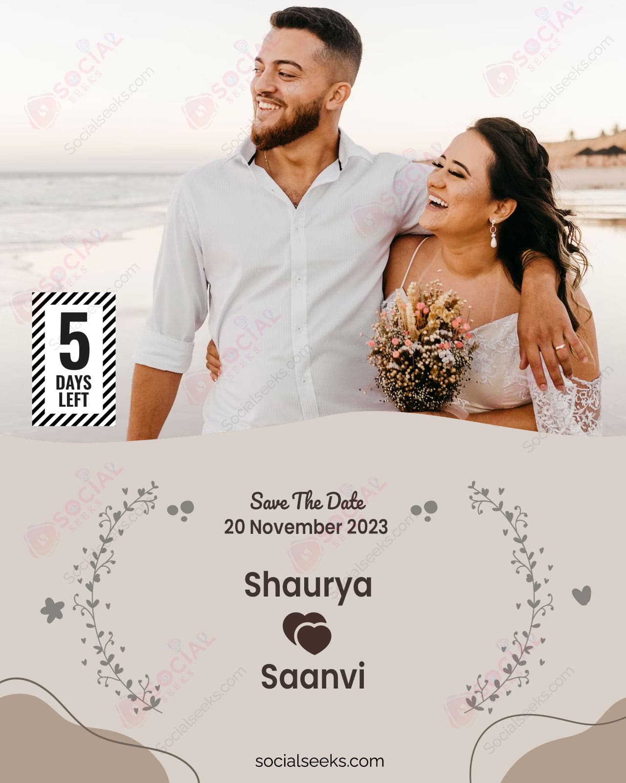 5 Five Days to go wedding countdown photo frame with couple name