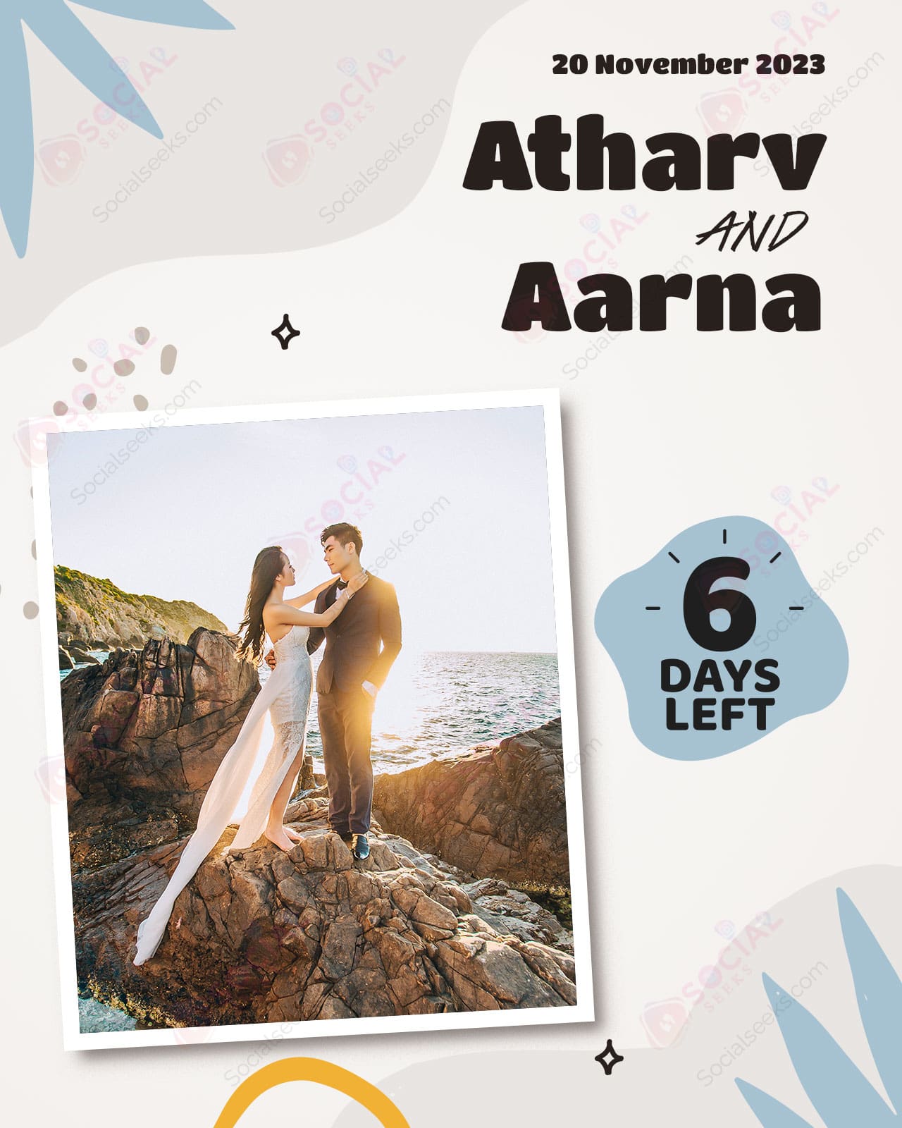 6 Days left marriage countdown photo frame with couple name