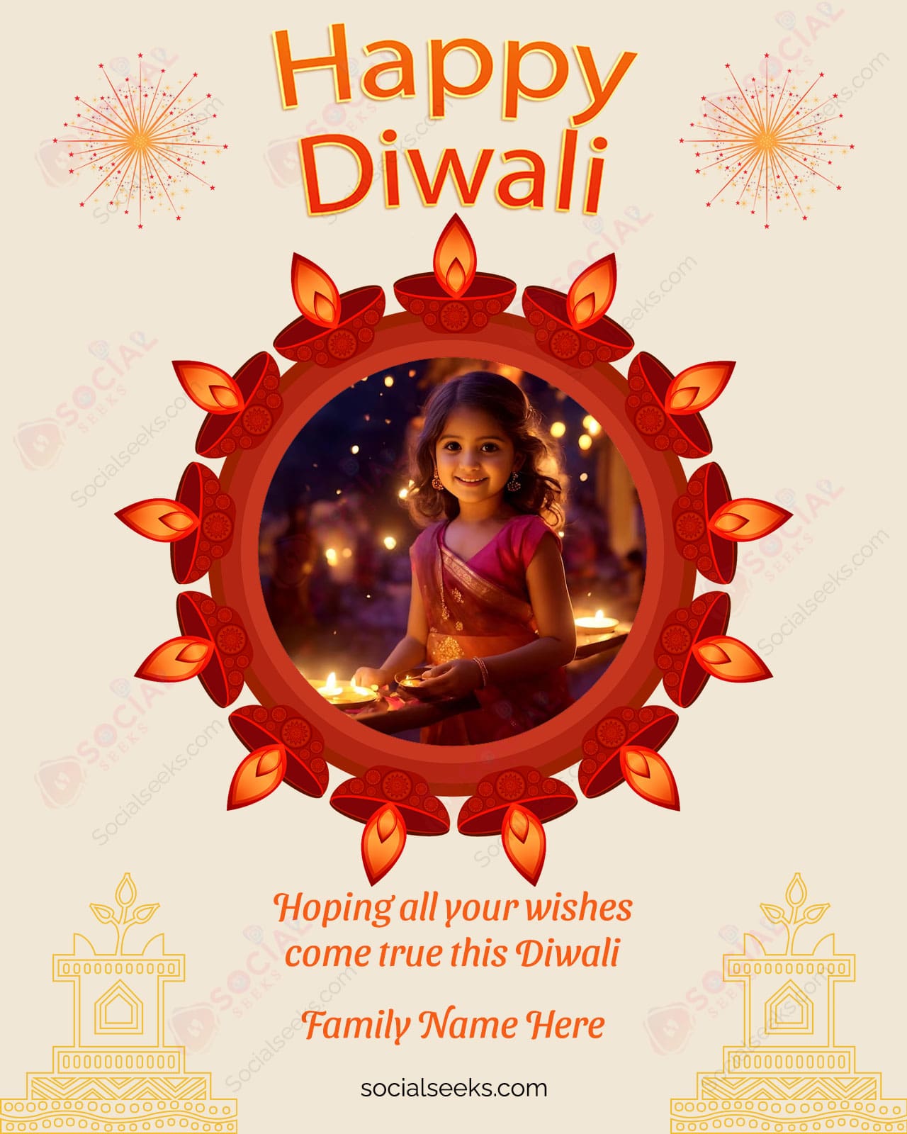 Diwali Best Wishes Name With Photo Frame Card Create Online Free