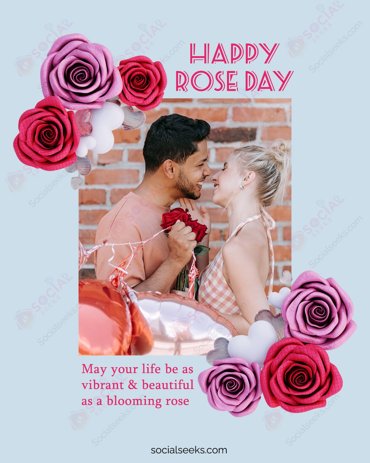 Personalised Happy Rose Day Frame With Couple Photo