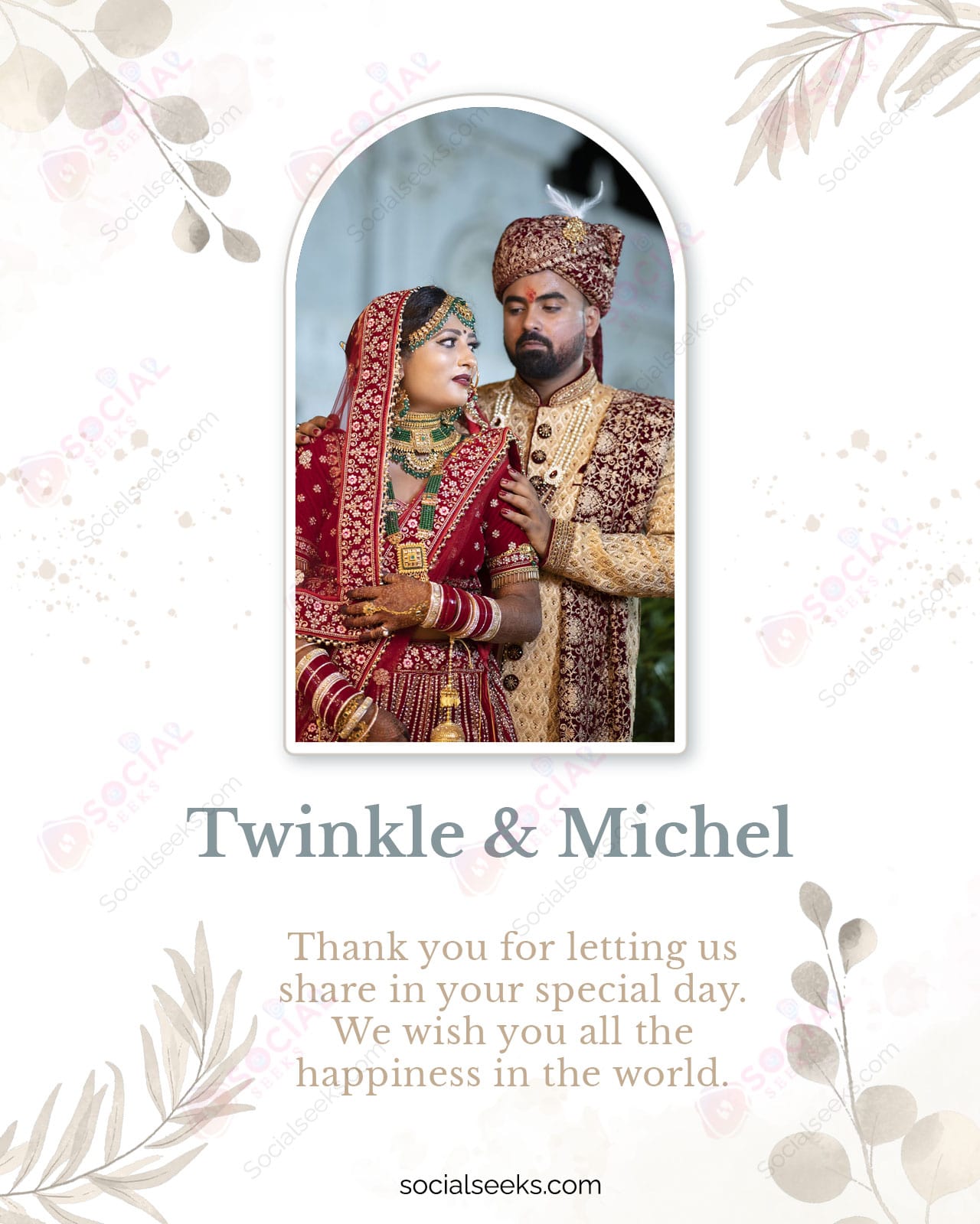 Marriage Wishes Photo Frame with Name