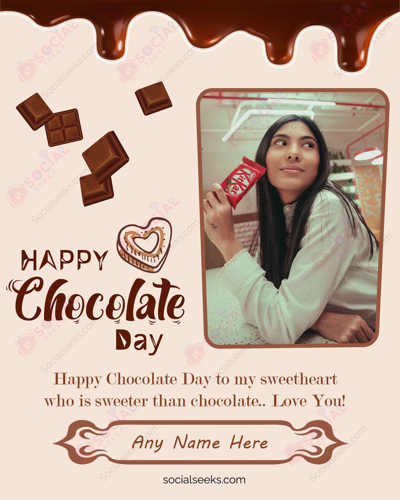 Chocolate Day Wishes Card Photo Frame With Name Edit