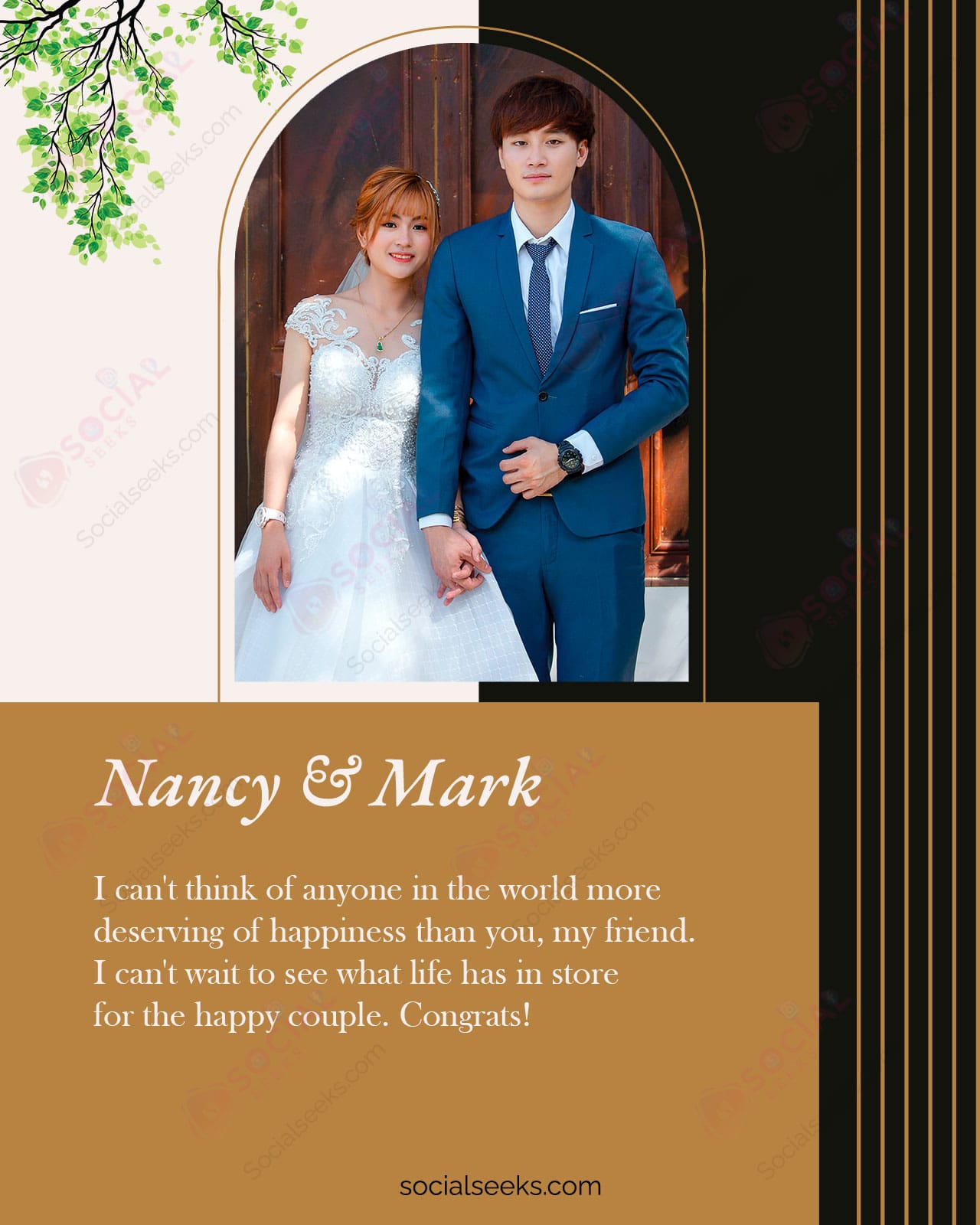 Customized Happy Wedding Photo Frame Wishes Greeting Card With Name