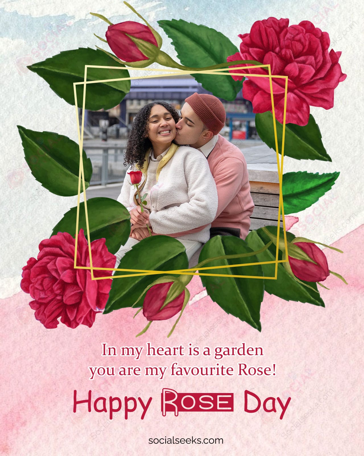 Happy Rose Day Wishes With Name And Photo Frame