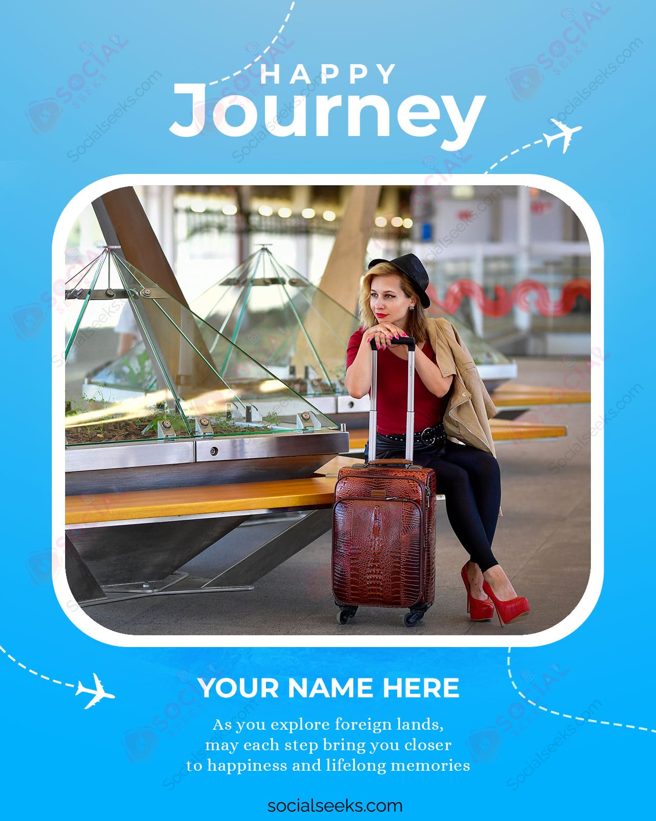 Happy Journey Wishes greeting card with name and photo