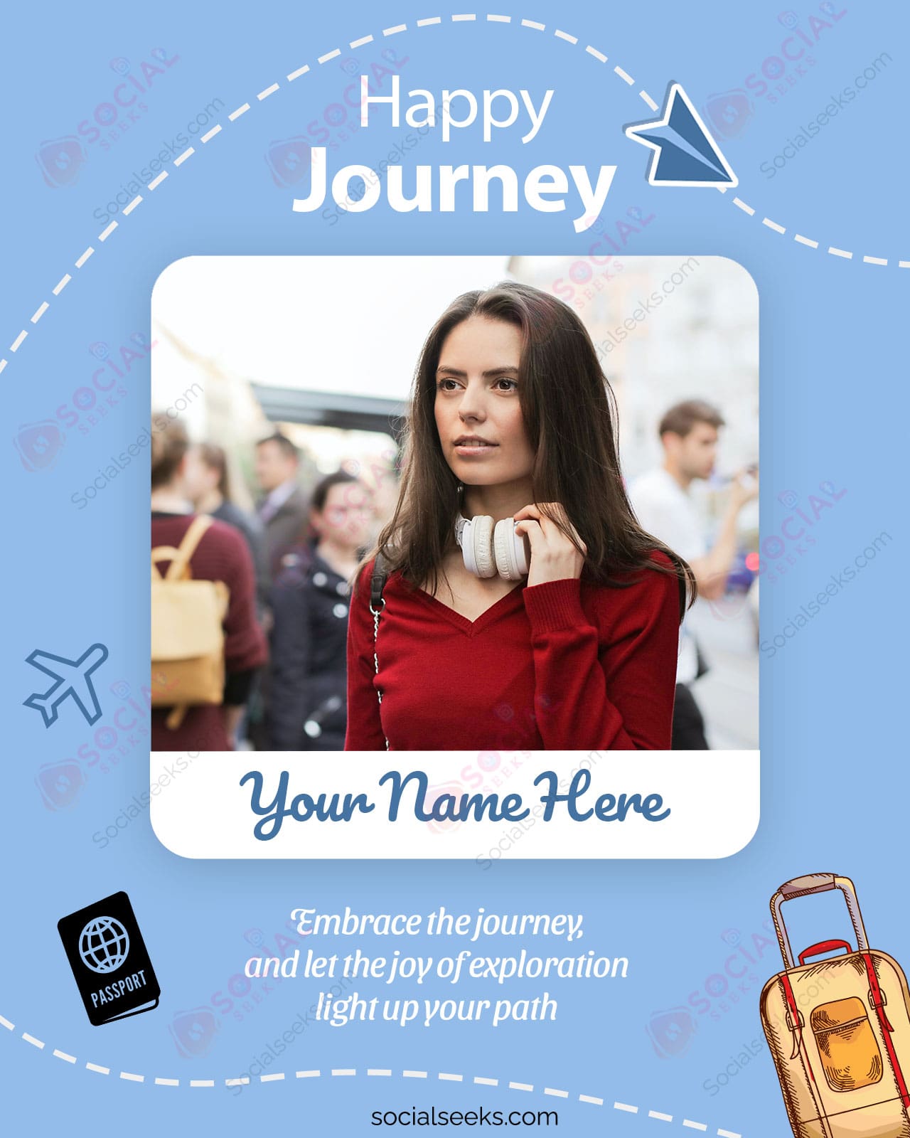 Happy Journey Bon Voyage Wishes Greeting Cards With Photo and Name