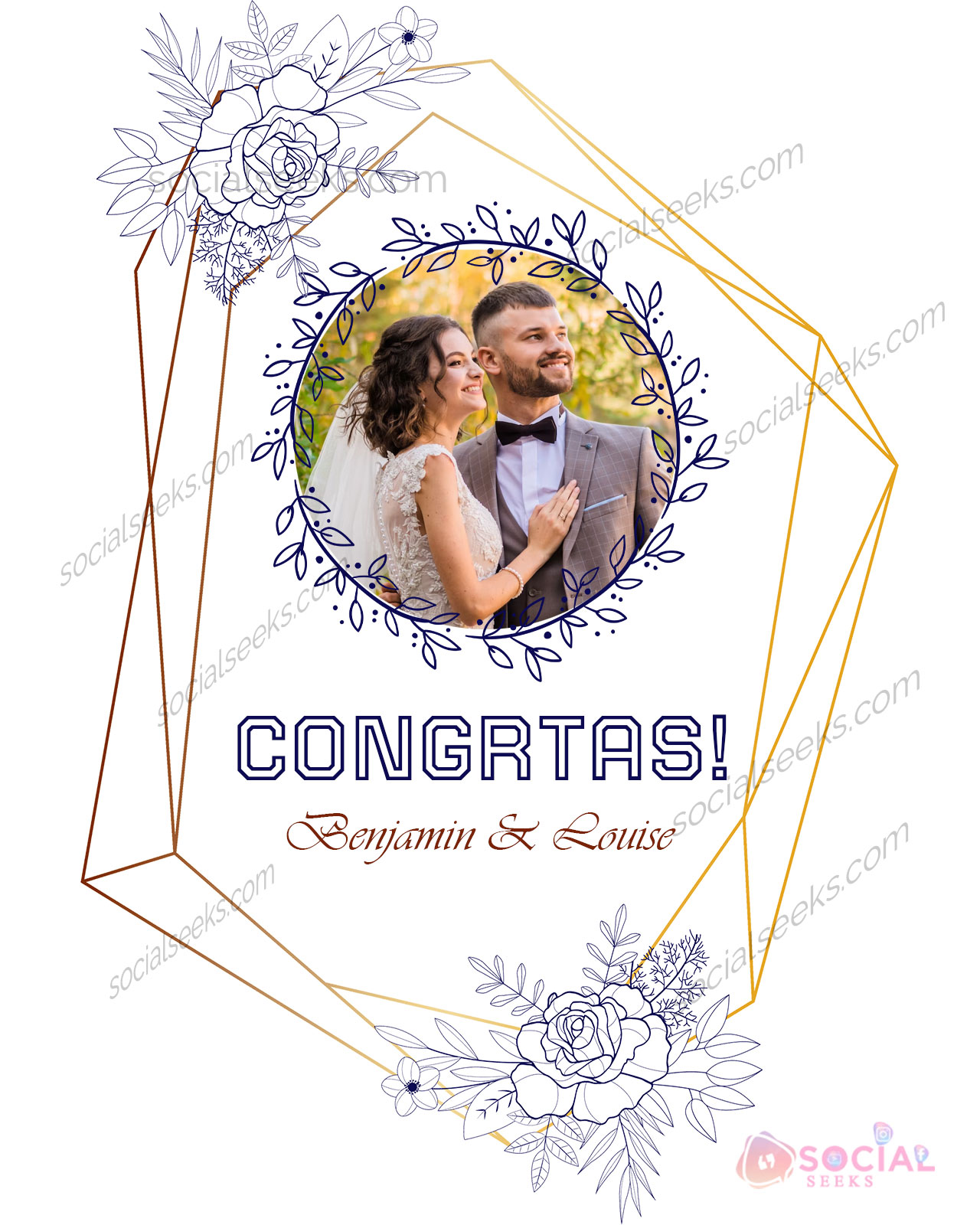 Luxury Wedding Congratulations Card With Photo & Name