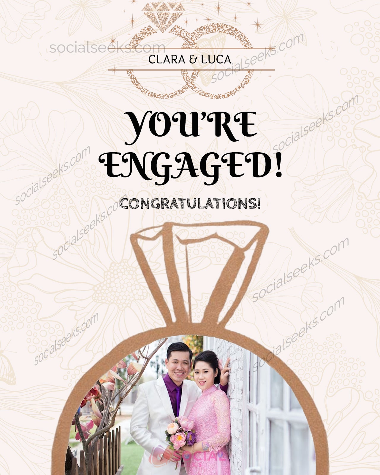Congratulations On Your Engagement Card With Photo & Name