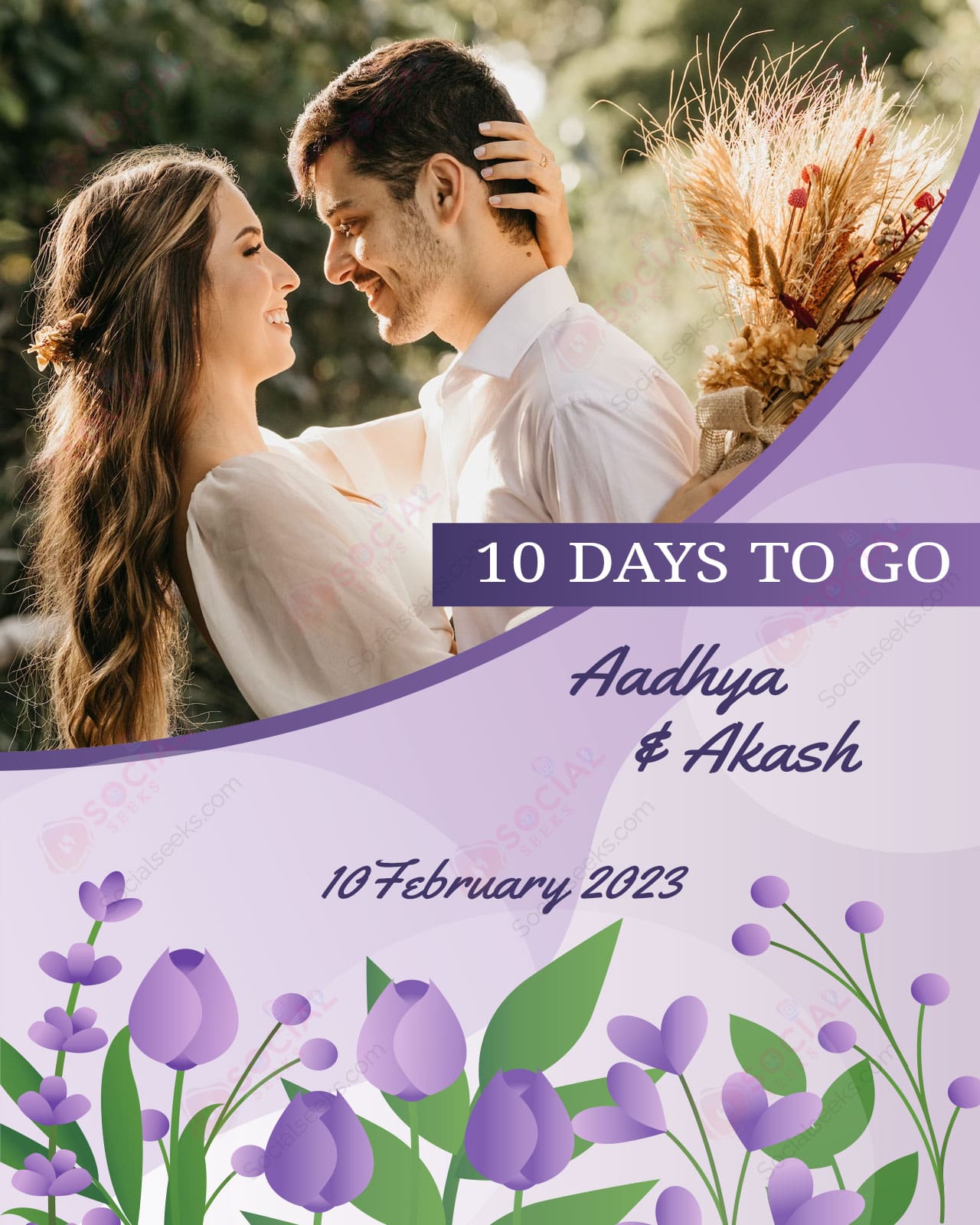 10 Days to go marriage countdown customised photo cards with couple name