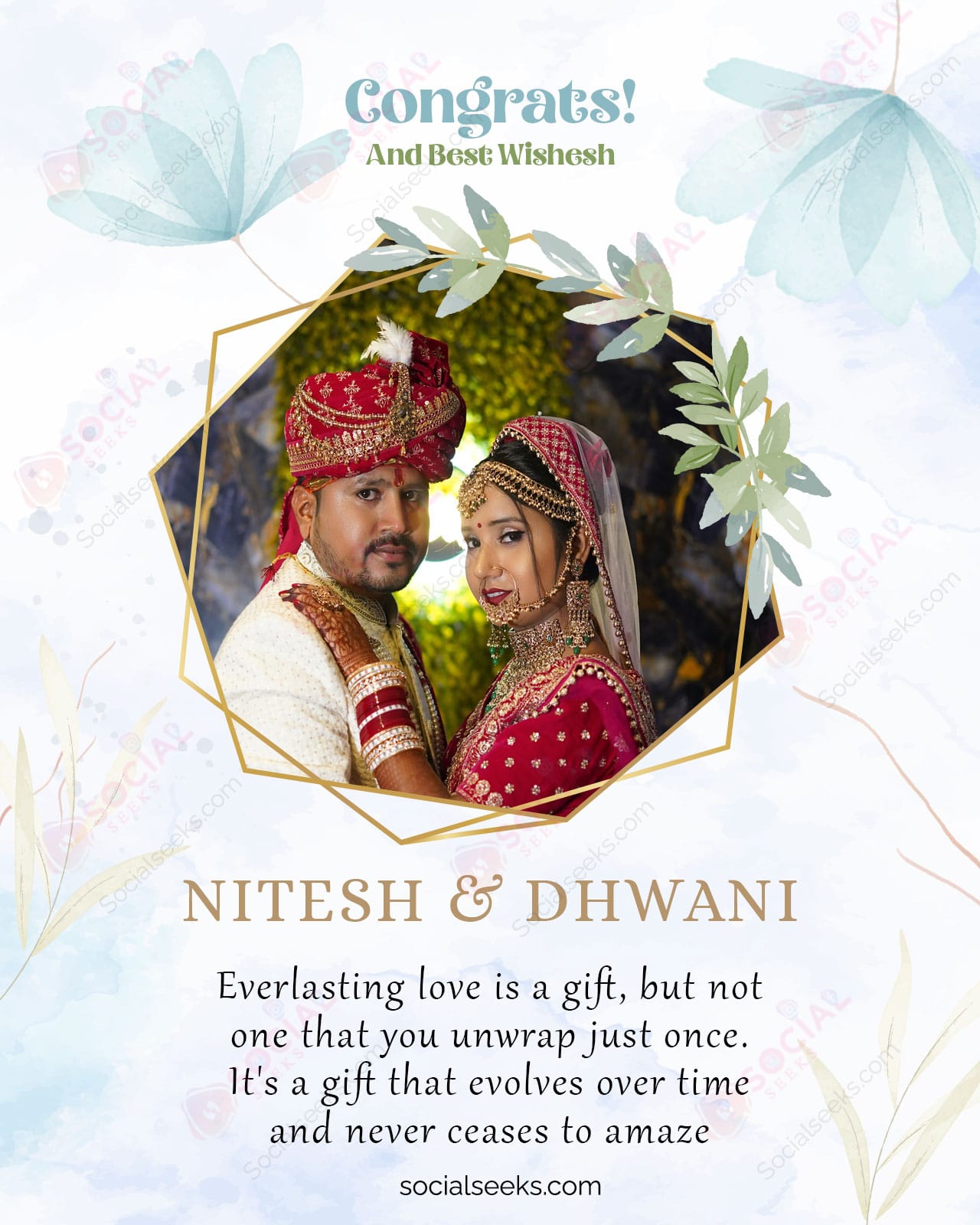 Online Create Happy Wedding Wishes With Photo & Name Greeting Card