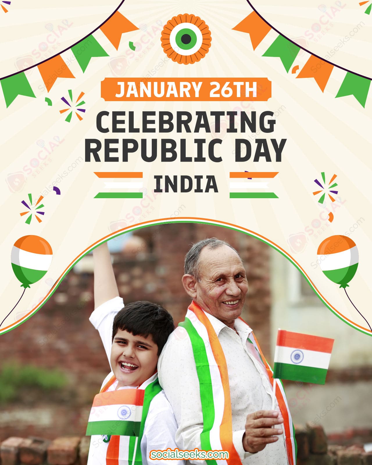 26th January Celebrating Republic Day India Photo Greeting Card