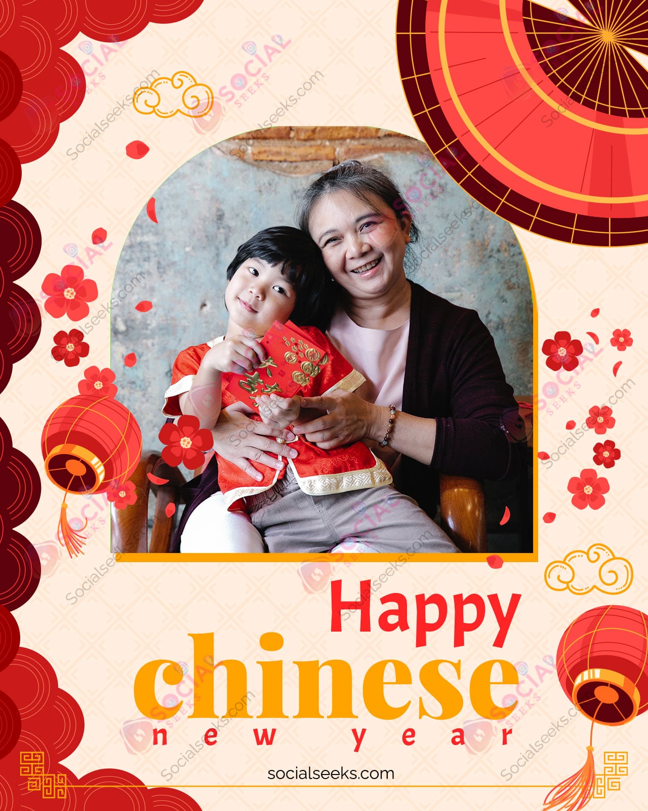 Lunar Chinese New Year Greeting Cards With Customized Photo