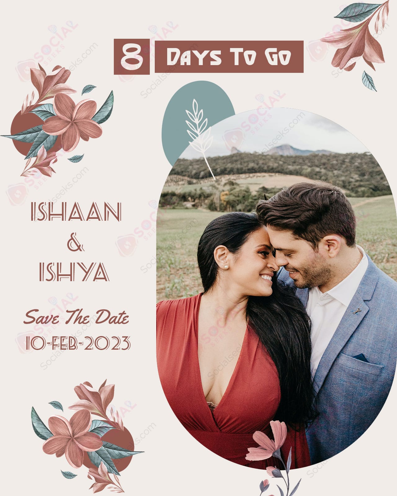 8 Days to go marriage countdown customised cards