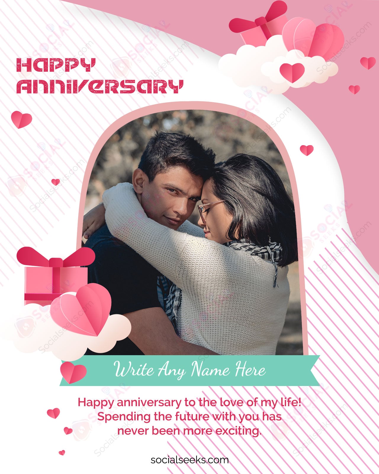Love Happy Anniversary Photo Frame With Name Editor
