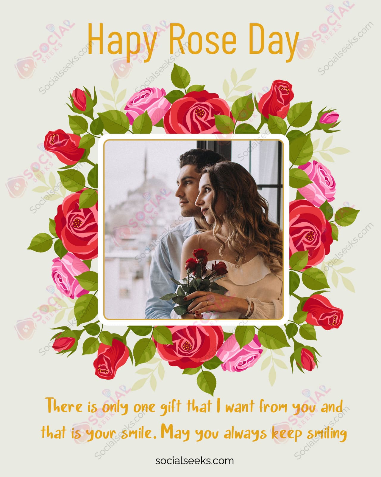 Rose Day Special Personalize Photo Frame With Red Rose