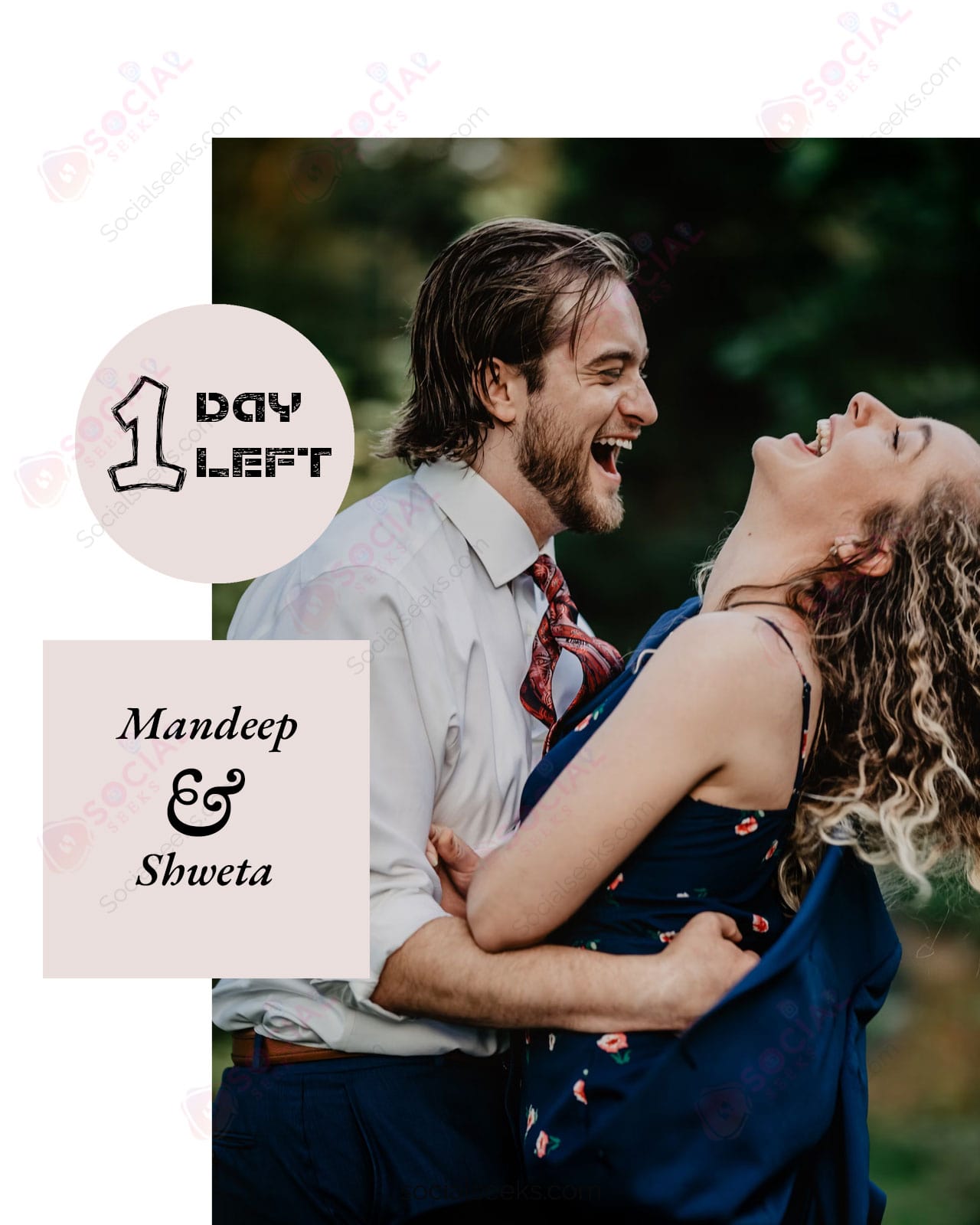 1 Days to go wedding countdown photo frame with couple name