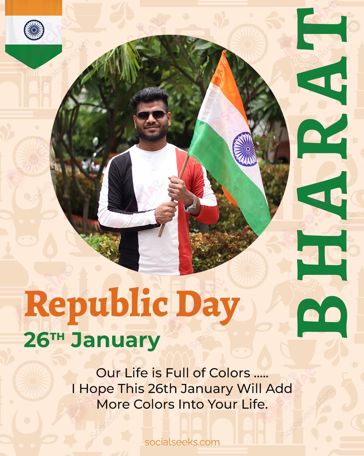 Bharat 26th January Republic Day Greeting Card With Photo