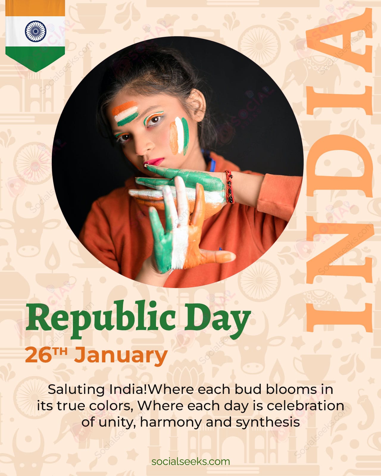 India 26th January Republic Day Greeting Card With Photo